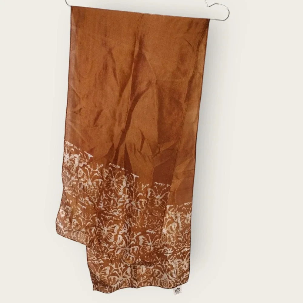 Vintage Marushka‎ Brown Butterfly Silk Scarf Rectangle Natural Screen Print